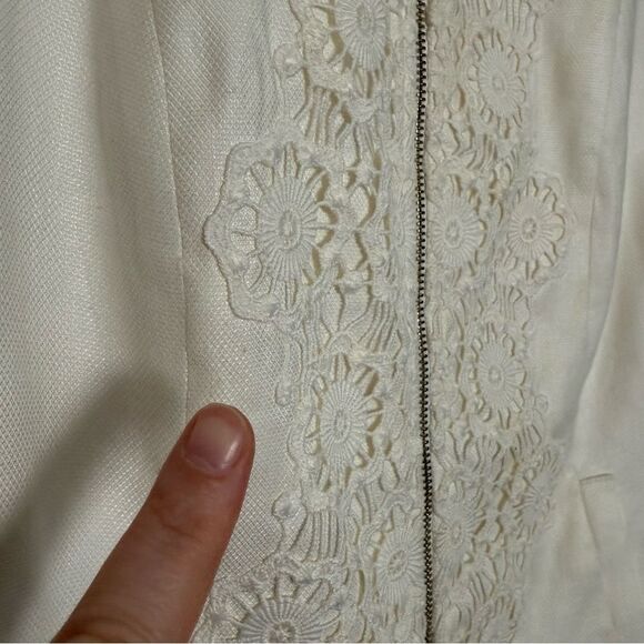 Vintage Anne Fontaine Neoma Jacket Sz 38 Small White Lace Linen Blend Full Zip - Picture 6 of 15